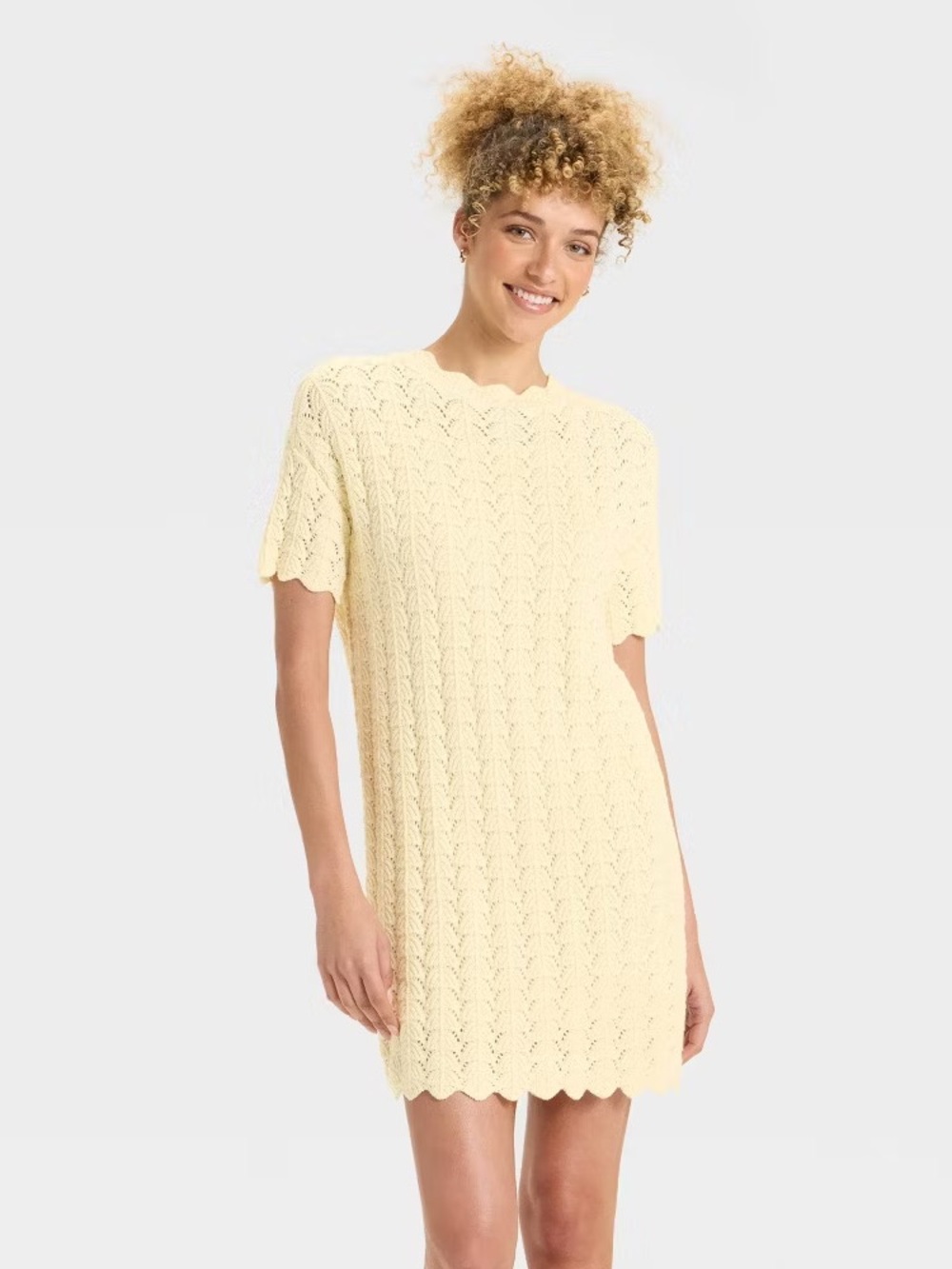 NWT A New Day Short-Sleeve Pointelle Mini Sweater Dress